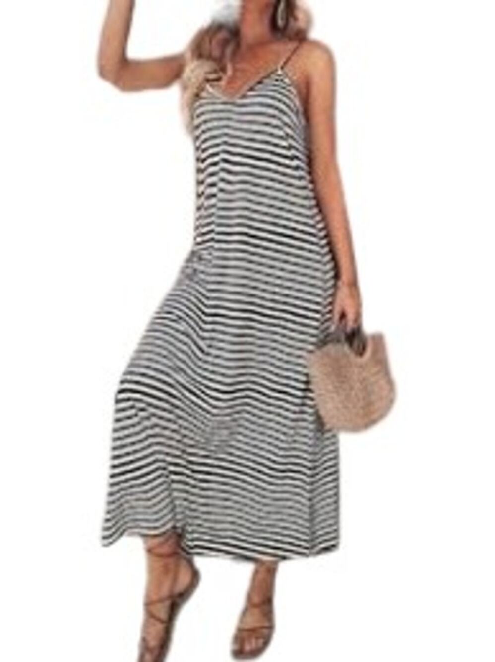 ❤️2/$12 Striped V-Neck Spaghetti Strap A-Line Maxi Dress, Size S